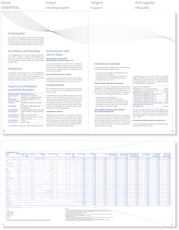 Layout, Reinzeichnung für die Agentur Republic (Kunde: ENERTRAG, Fondsprospekt)