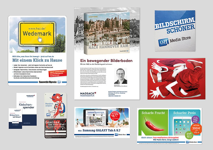 Auszug aus der Entwicklung und Gestaltung von Werbemitteln für den MADSACK Verlag