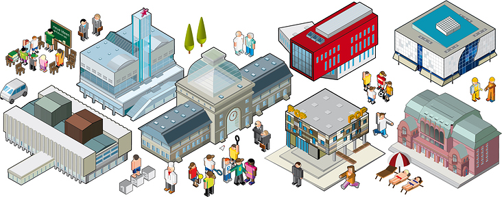isometrische Illustration von realen Gebäuden aus Mannheim