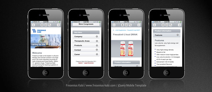 Fresenius Kabi – jQuery – mobile template