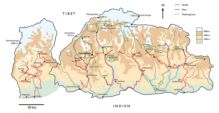 Bhutan- und Sikkim-Karte (mit Illustrator)