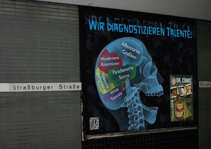 Anzeige „Dr. Comic“ als U-Bahn-Plakat