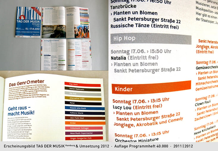 Erscheinungsbild TAG DER MUSIK Hamburg & Umsetzung 2012  · 2011 | 2012  ·  Auflage Programmheft 40.000