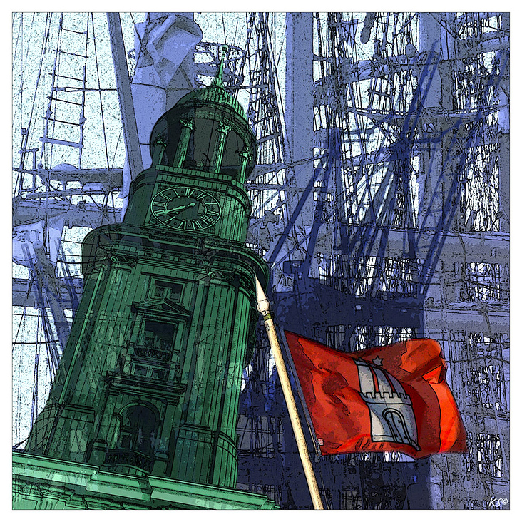Panorama Collage Hamburg -Michel und der Hafen