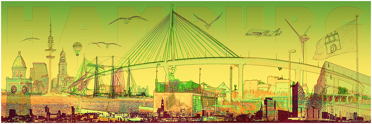 Panorama Collage Hamburg -mit Köhlbrandbrücke