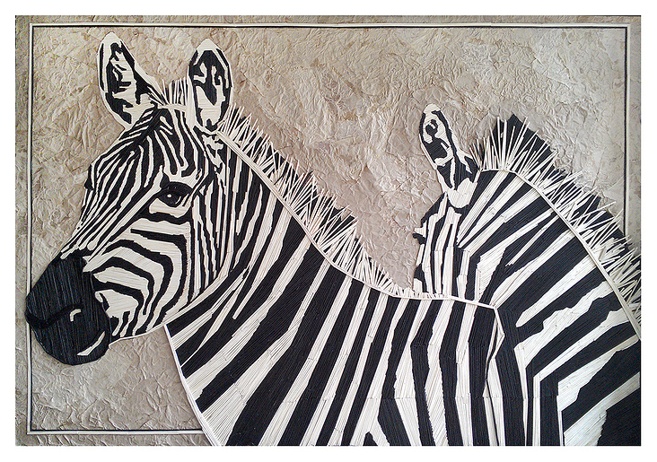 Zebras in a graphic composition of Black and White