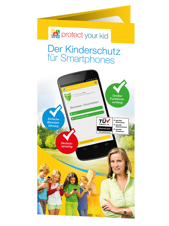 Flyer für die App „Protect your kid“