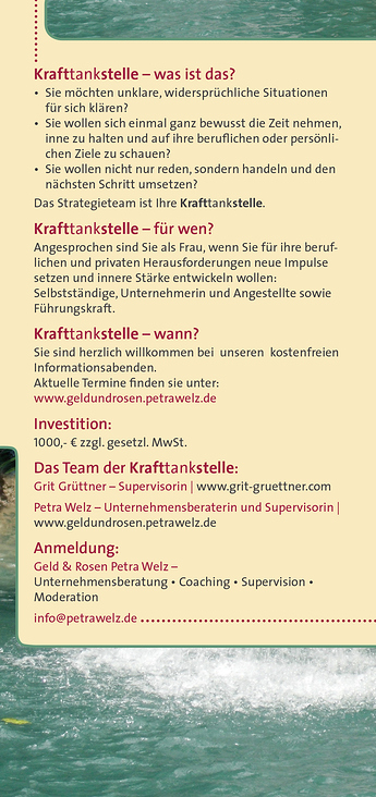 Unternehmensberatung Petra Welz, Geld & Rosen, Flyer, Rückseite