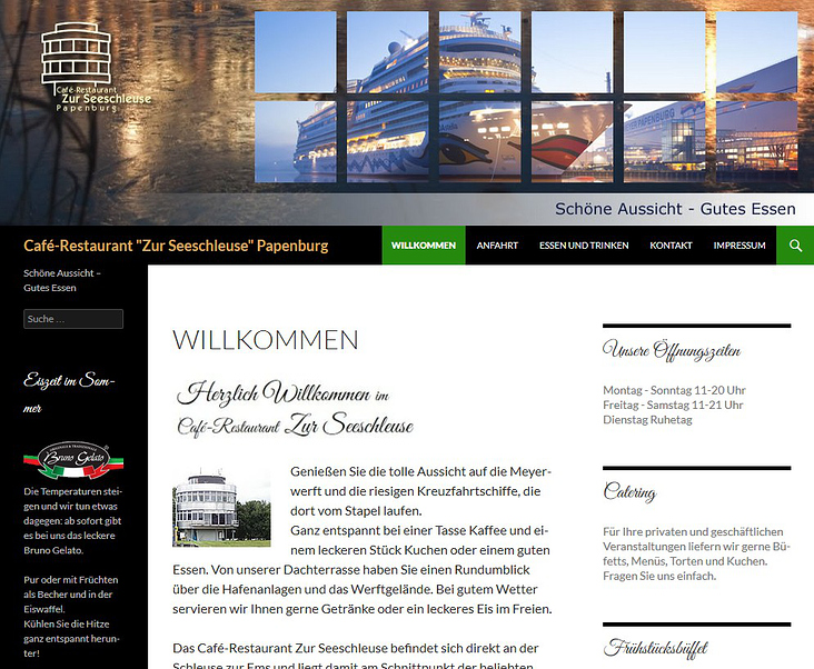 Screenshot der aktuellen Startseite „www.restaurant-seeschleuse.de“