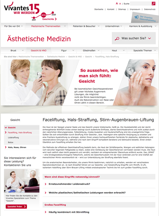 Textbeispiel Vivantes Webartikel „Facelifting“