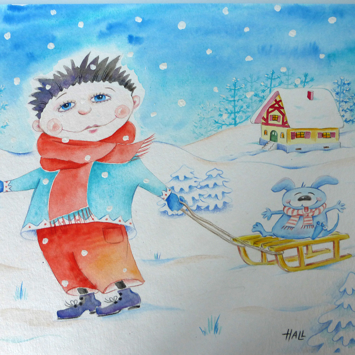 Junge im Winter / Buchillustration