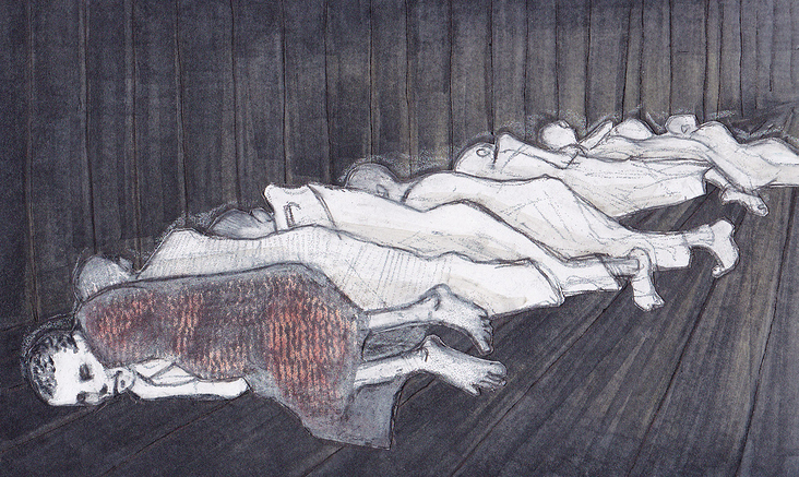 Detail aus der Illustration „Leben und Sterben im KZ Ladelund“ für ramićsoenario Ausstellungsgestaltung, Berlin 2016