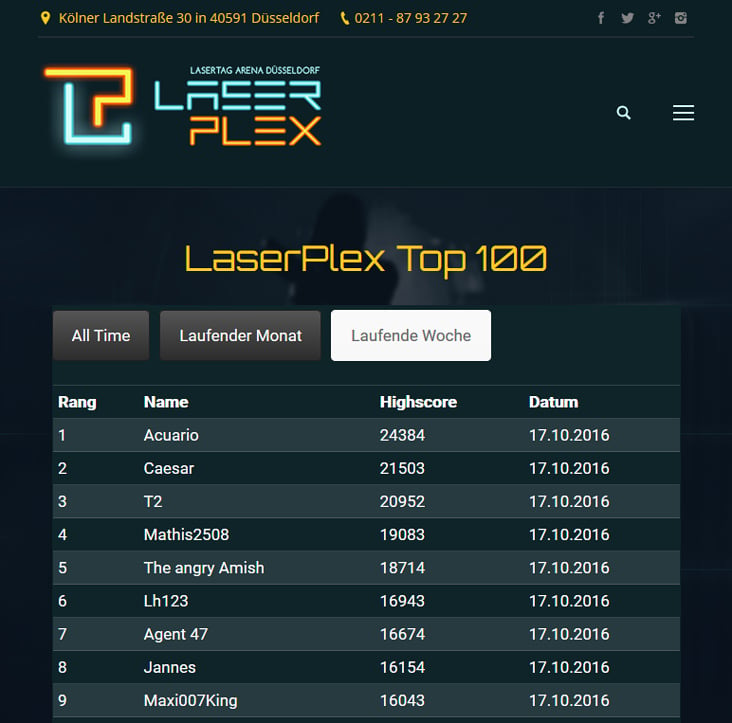 Screenshot Laserplex Düsseldorf Top 100