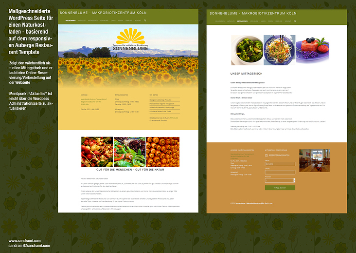 Maßgeschneiderte WordPress Seite für einen Naturkost- laden – basierend auf dem responsiven Auberge Restaurant Template