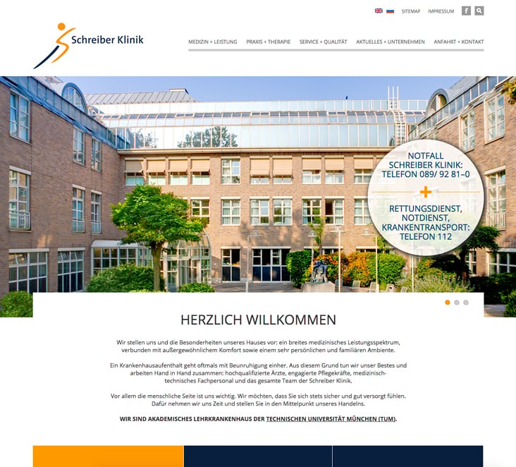 Startseite einer Klinik-Homepage