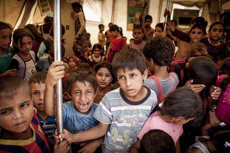 kids in a refugee camp