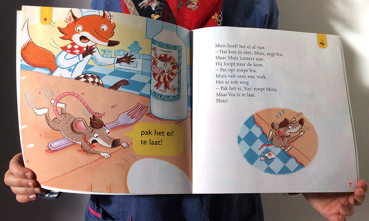 Kinderbuchillustration: Vos en muis bakken een koek