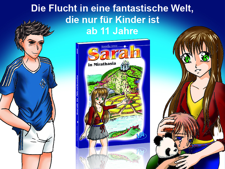 Werbung zum Buch „Sarah in Mirathasia“ (Veronika Aretz)