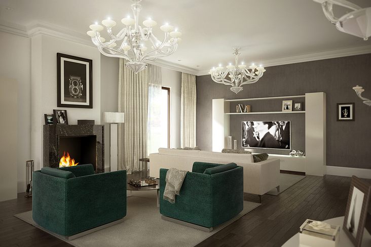 Wohnraum mit Kamin und TV-Lounge | Villa RODONDER | Alt-Meererbusch