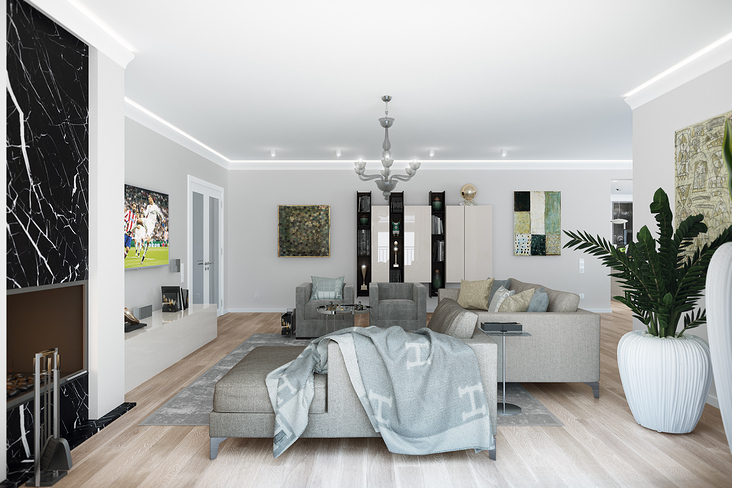 Wohnraum mit Kamin und TV-Lounge | PENTHOUSE HS536 | Dortmund