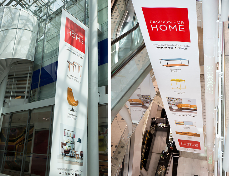 Hängendes Banner in der Frankfurter Zeilgalerie