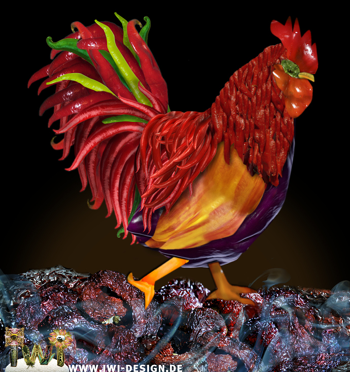 Hot and spicy: Fire Rooster made of Chilllies