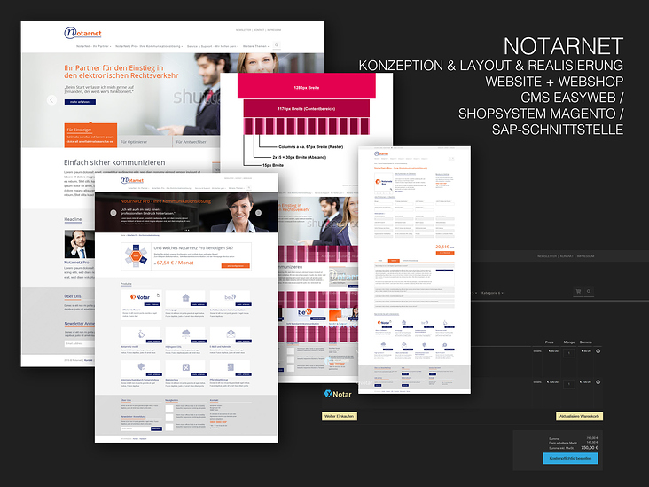 NotarNet – Konzeption / Layout / Realisierung – Website (CMS easyweb) und Shop auf Basis Magento