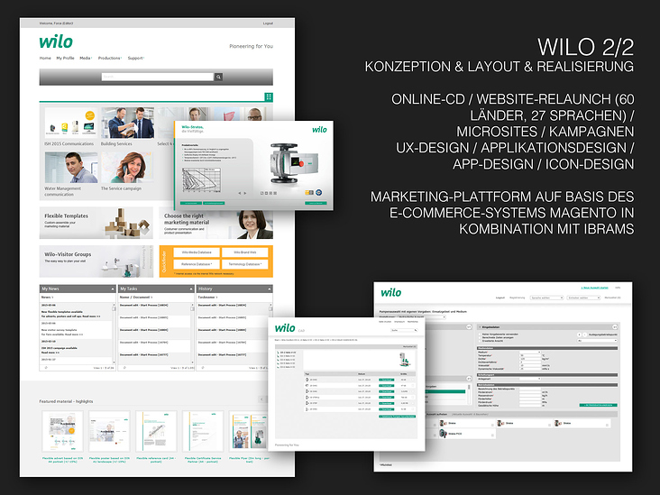 Wilo – Konzeption / Layout – Betreuung aller Online-Aktivitäten – Web (60 Länder, 27 Sprachen), App, Software-Applikationen