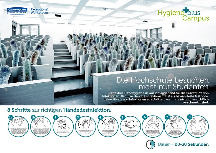 Composing eines Keyvisuals für richitige Handhygiene an Universitäten für Kimberly-Clark Professional