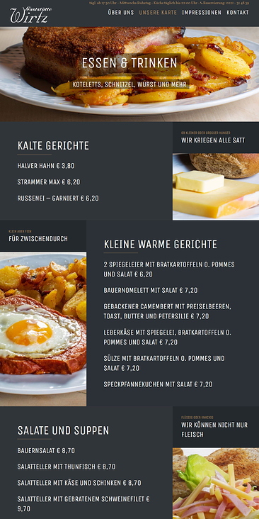 Gaststätte Wirtz – Speisekarte