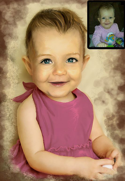 Handgemaltes Baby Porträt in Acryl auf Leinwand
