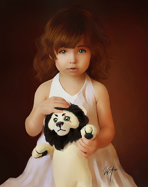Handgemaltes Kinderporträt in Acryl auf Leinwand