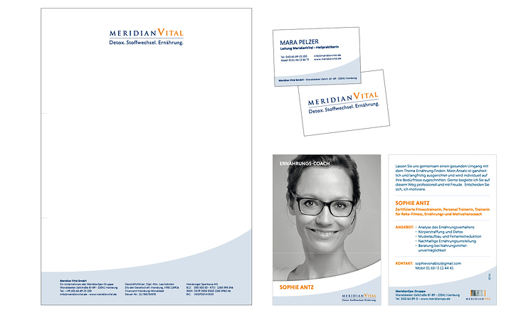 Geschäftsausstattung & Sedcards für MeridianSpa Deutschland
