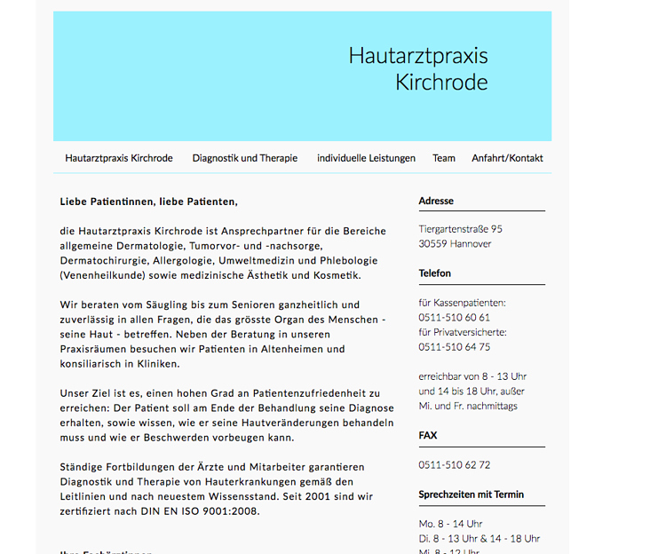 Webseite für eine Hautärztin in Hannover