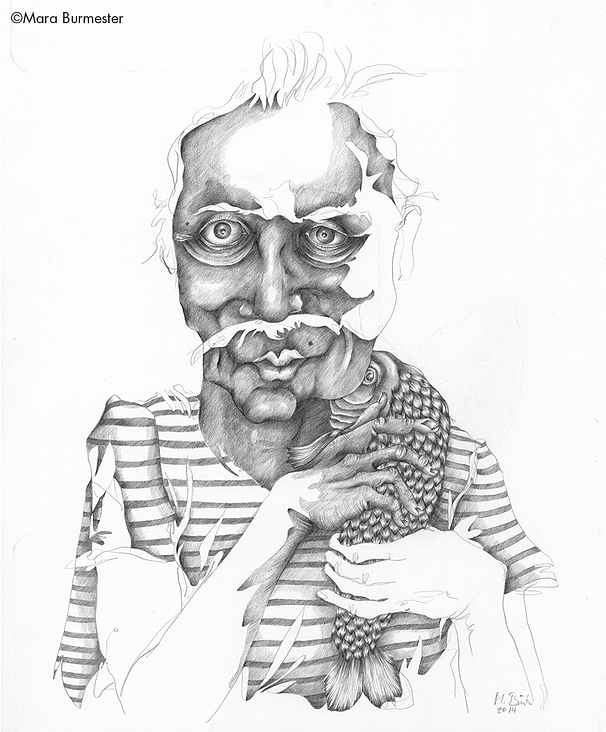 „Mann mit Fisch“ (freie Arbeit aus der Serie „Animal portraits“)