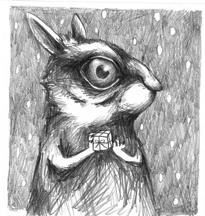 „Kaninchen“(freie Arbeit aus der Serie „Weihnachtskarten“)