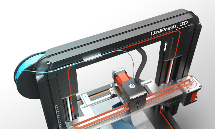 Detailed rendering of the 3D-printer