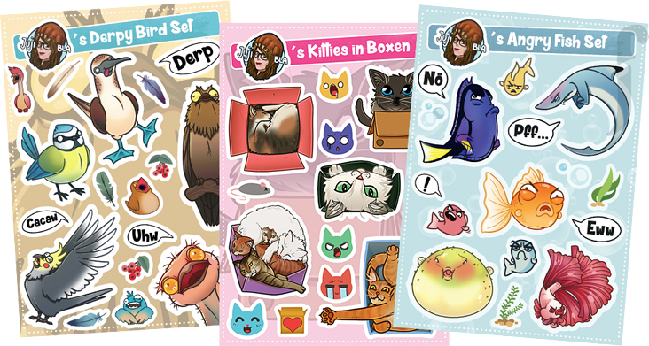 Als Sticker-Sheets oder Lesezeichen in meinem Etsy-Shop erhältlich.