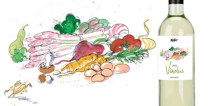 Illustrationsstil für Weinlabel / hier für einen Wein, der zu saisonalen Gemüsegerichten passt