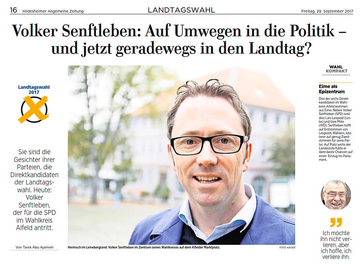 Politikerportrait zur Landtagswahl in Niedersachsen im Oktober 2017