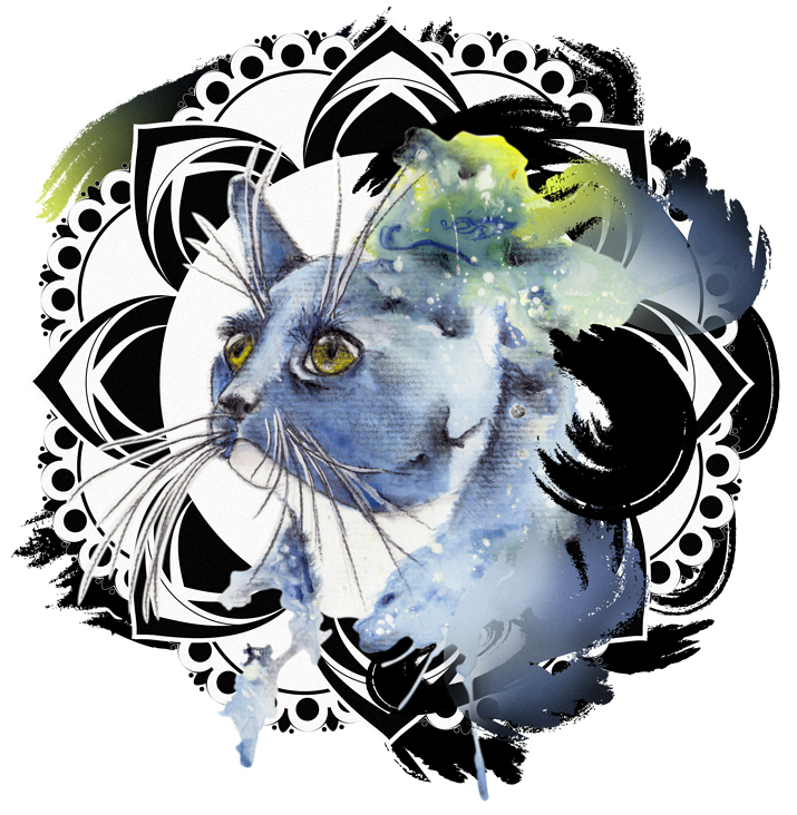 Aquarell Katze mit Mandala