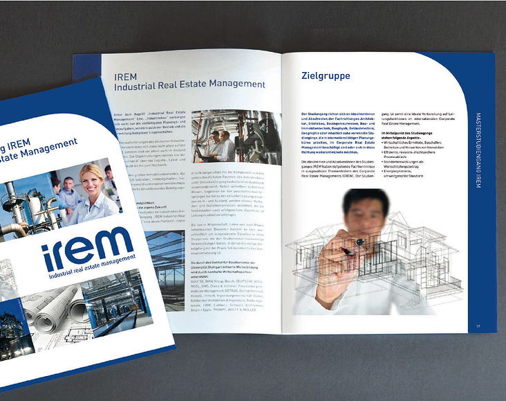 Logo und Broschüre „IREM“ für die Universität Stuttgart, Bauökonomie