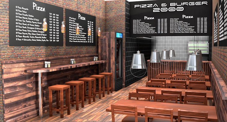 Ladenbau – Gestaltung eines Pizza & Burger Shop
