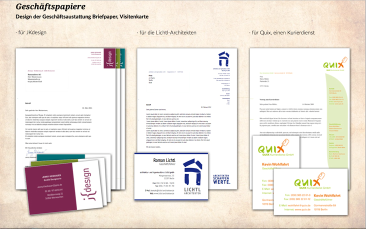 Gestaltung von Visitenkarten und Briefpapier für diverse Kunden