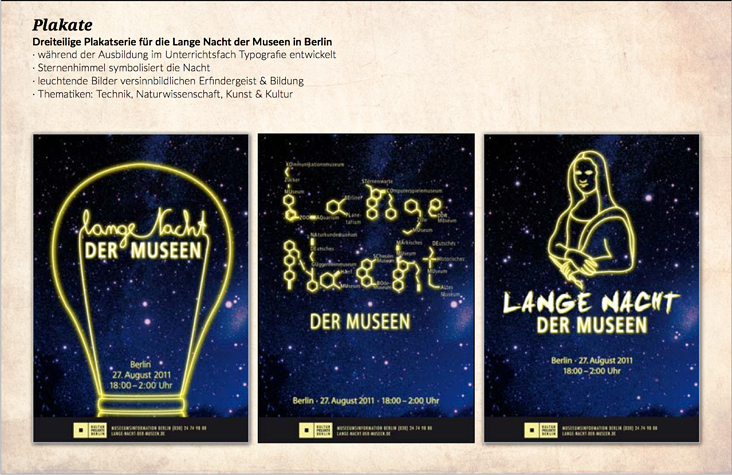 3-teilige Plakatserie für die lange Nacht der Museen