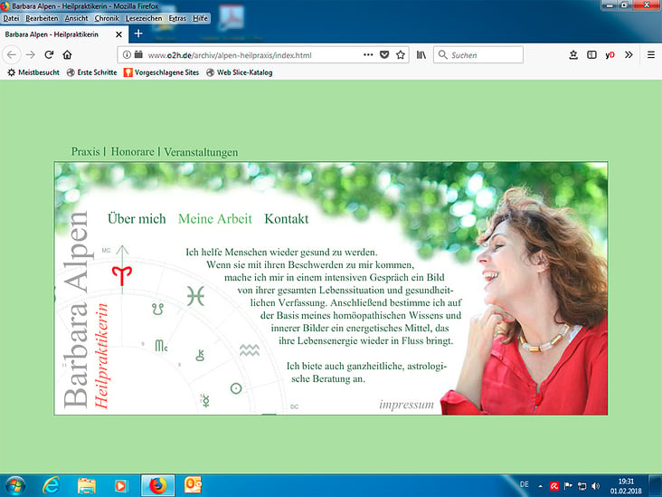 Screenshot vom Interim-Flash-Webauftritt einer Heilpraxis (abrufbar unter www.o2h.de, Rubrik Portfolio)