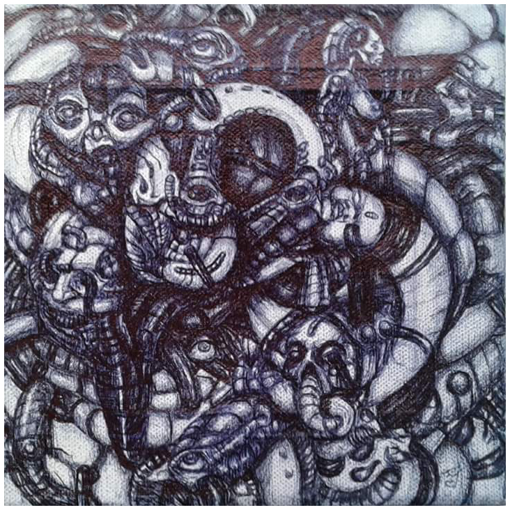 200mm x 200mm pen on canvas ‚’ how many faces part 3‘’