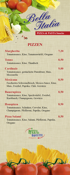 Pizzakarte für Gastrobetrieb