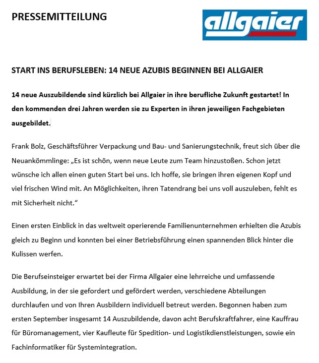 Pressemitteilung: Auszubildende