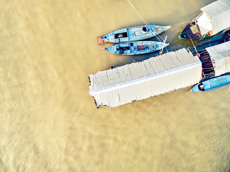 Hafen / Port Kampong Chhnang, Kambodscha / Cambodia (Luftbild mit einer Drohne)